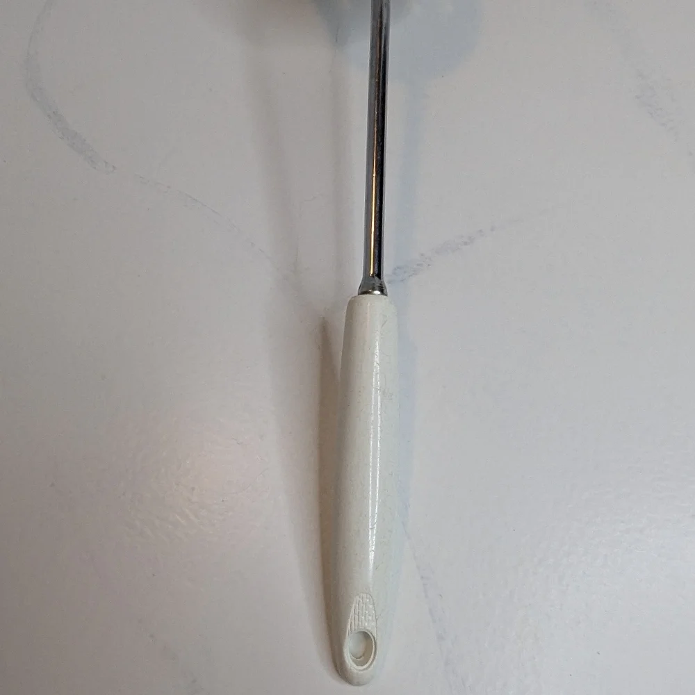 Ekco Slotted Angled Vtg Spatula Chromium Plated - Plastic White Handle 13” Long